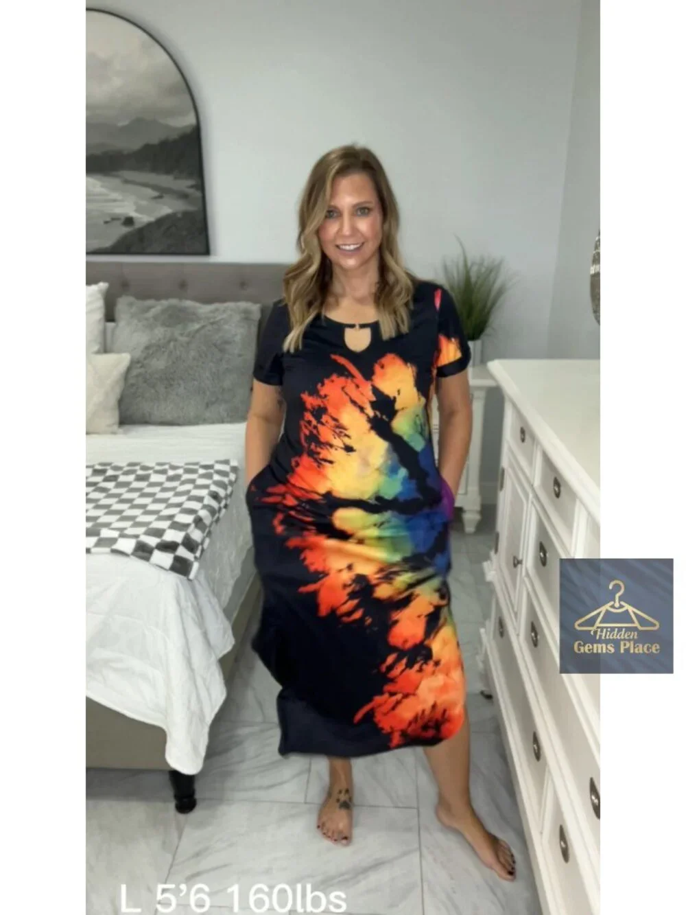Women's Maxi Summer Dress with Pockets Short Sleeve Sundress Curve Hem Casual
